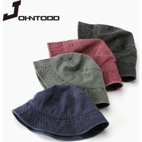 2021 New Women Solid Color Fashion Retro Denim Washed Bucket Hat Cotton Foldable Fisherman Cap Men Outdoor Sunscreen Beach Cap