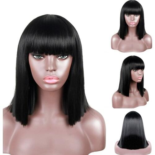 Straight Synthetic Bob Closure Wig With Bangs Synthetic Black Short Bob Womens Cosplay Wigs Bob Natural Hair For Black Women