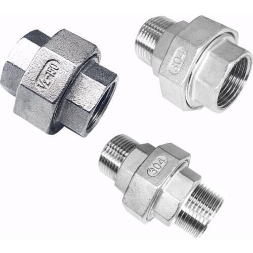 1PCS 304 Stainless Steel Union Joint Coupling 1/4" 3/8" 1/2" 3/4" 1" 1-1/4" 1-1/2" 2" BSP Female Male Thread Cast Pipe Fitting