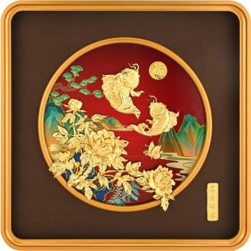 Traditional Chinese Painting Wealth Fish Rose Flower Art Paintings Gold Foil Pictures Wall Picture For Living Room Home Decor