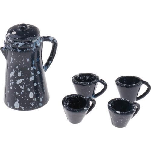 5 Set Vintage Porcelain Coffee Tea Set Tableware for 1/12 Dolls House Miniature Kitchen Living Rooms Accessory Blue