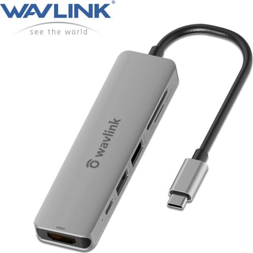 Wavlink Aluminum USB C Hub 7 in 1 USB C Adapter with 87W Power Delivery 4K 30Hz HDMI-Port Mini Type-C/Thunderbolt3 Dock For Mac