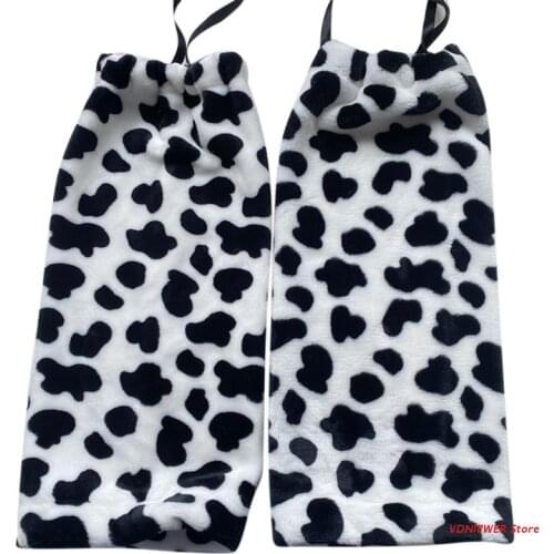Japanese Women Student Plush Leg Warmers Lolita Girl Kawaii Black White Cow Print Long Socks Harajuku Gothic Foot Covers
