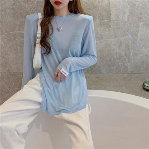 HziriP Korean Autumn Short-Sleeved O-Neck T-Shirt Shoulder Pads Women All-Match Gentle Tee 2021 Casual Loose Fashion Elegant