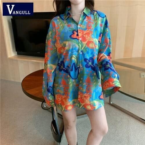 Vangull printed Women Shirt Loose Long Sleeve Turn-down Collar single breasted 2020 Spring New Casual Fine plain cloth