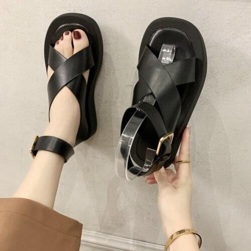 2021 Ladies Summer Sandals Beach Sandals Fashion Flat Shoes 2021 New Sandals Non-slip Flat Sandals Buckle Black and White