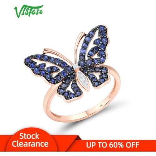 VISTOSO Genuine 9K 375 Rose Gold Butterfly Rings For Lady lab Created Sapphire White Topaz Engagement Anniversary Fine Jewelry