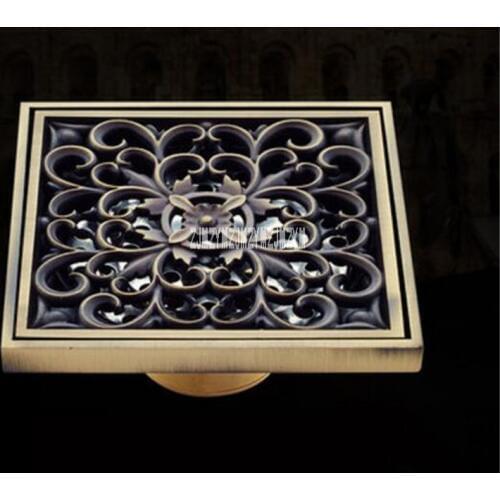 ZJ42804 European Antique Floor Drain High-quality 4-inch Square Floor Drain Copper Deodorant Core Bathroom Floor Drain Strainer