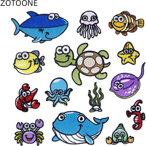 ZOTOONE Embroidered Sea Animal Patch for Kids Iron on Cartoon Octopus Transfer for Clothes DIY Turtle Patches Badge Appliques E