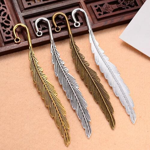 10 Pcs Vintage Metal Feather Bookmarks Alloy Feather Shape Book Markers VDX99