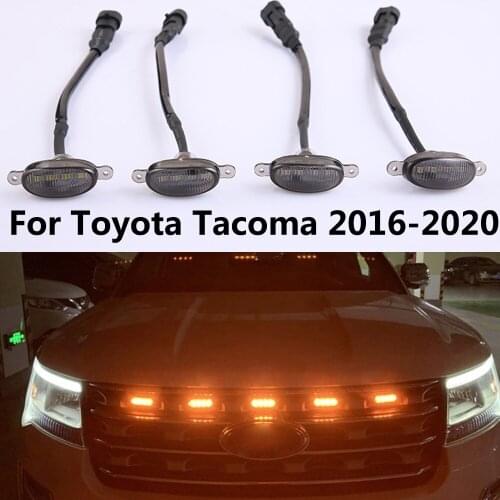 12V Car LED Front Grill Light Smoked Lens Exterior Beacons Signal Fog Side Marker Lamps Decoration For Toyota Tacoma 2016-2020