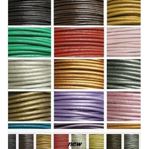 2mm mixed color Frfg34ng Jewelry DIY 100 Meters Black real Round Genuine Leather cords Necklace Bracele Cord string Rope