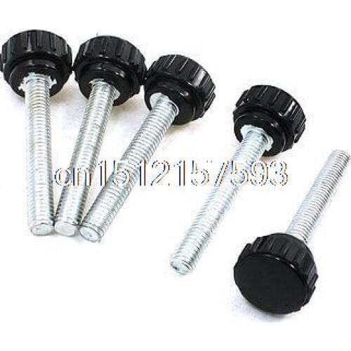 5 in One 5mm Male Thread Diameter Screw On Type Grip Knurled Knobs Black