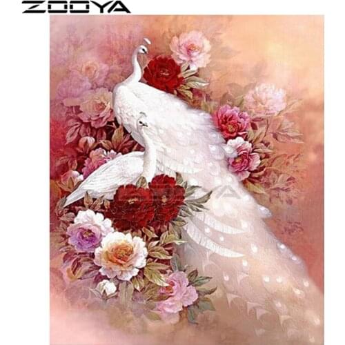 5d DIYDiamond Mosaic Diamond Embroidery Animal White Peacock Peony Diamond Needlework RhinestonePasted Cross Stitch R2029
