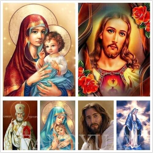 Diy Diamond Painting Full Square Round Religious Icon Diamond Embroidery Cross Stitch Mosaic Home Decoration Wall Art Poster