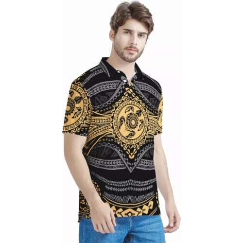 HYCOOL Free Shipping Summer Men Vintage Clothing Samoan Traditional Tribal Print Black Polo Shirt Custom Branded Men Shirts 2021