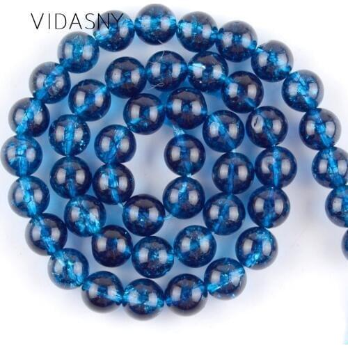 Natural Gem Blue Cracked Crystal Quartzs Beads For Jewelry Making 6 8 10mm Round Loose Stone Beads Diy Bracelet Necklace 15