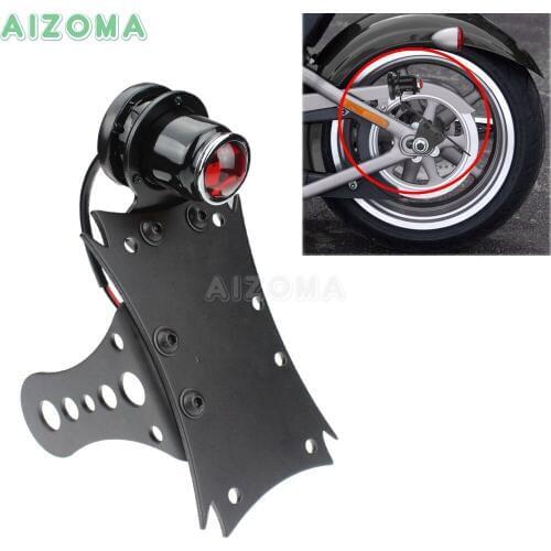 Black Billet Side Axle Mount License Plate Integrated Brake Stop Running Tail Light For Bobbers Choppers Cafe Racer Custom