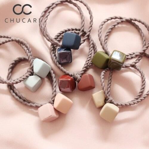 CHUCARI New Simple Girls Double Squares Cube Rubber Bands Gum Ponytail Holder Candy Elastic Hair Bands Fashion Hair Accessories