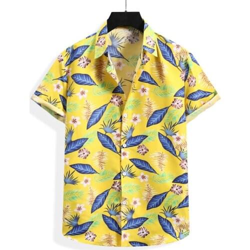 Men Hawaiian Shirt Summer Printed Lapel Short Sleeve Streetwear Beach Blouse Button Breathable Casual Camisa