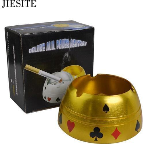 JIESITE Gold and Silver Metal Alloy Deluxe Alu Poker Ashtray Texas Hold'em Poker Flowers Ashtray 1pcs