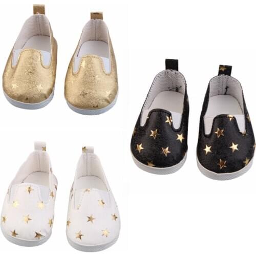 Doll shoes for 43 cm New Born Babe Doll Black White Gold Star Shoes For 18" Girls Sport Boots Doll Accessories Toy Accessories