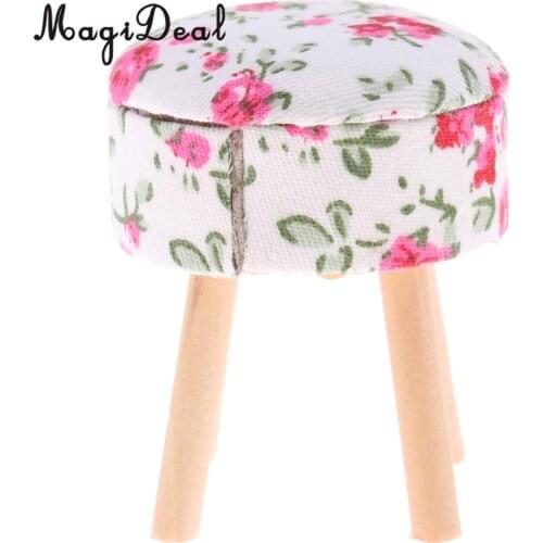 MagiDeal 1/12 Scale Dollhouse Miniature Furniture Round Floral Stool Chair for Dolls House Bedroom Decoration Children Toy