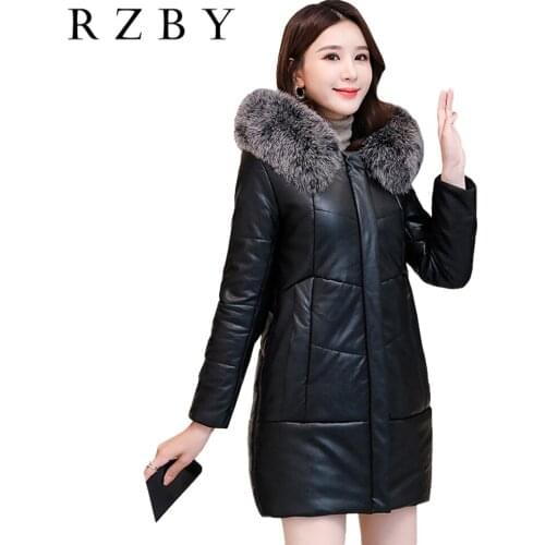 Women Leather Genuine Jacket Fox Hair Collar 100% Real Sheepskin Coat women White Duck Down deri mont Winter Outwear RZBY334