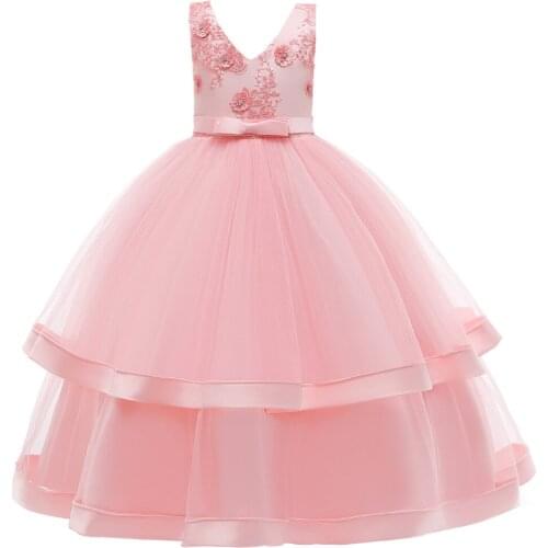 Hot summer hot-selling childrens princess dress girls catwalk evening dress flower girl lace embroidery applique tutu skirt