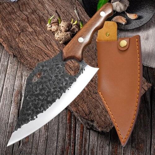 Hammer Forging Pattern Cutter Meat Fish Boning Knife Portable Slaughtering Skinning Cleaver Outdoor Butcher Curved Knives