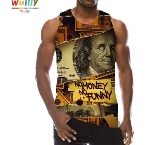 Dollar Graphic Tank Top For Men 3D Print Sleeveless Pattern Top 100 Dollar Vest Money Painting Tops La Hip Hop Top
