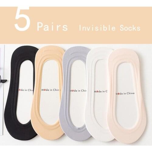 5 Pairs Ice silk High-heeled shoes Lace socks Summer for Women ladies Invisible Solid Color Short Ankle Boat Fruits non-slip
