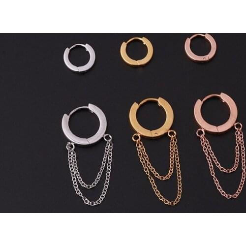New 1PC Tassel Chain Drop Dangle Hoop Earrings for Women Girls Men Gold Stainless Steel Huggie Helix Cartilage Earring