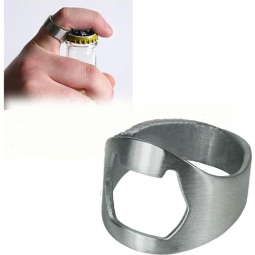 2021 New Durable Silvery Stainless Steel Metal Finger Thumb Keyring Ring Beer Wine Bottle Opener Bar Kitchen Accessories Tool