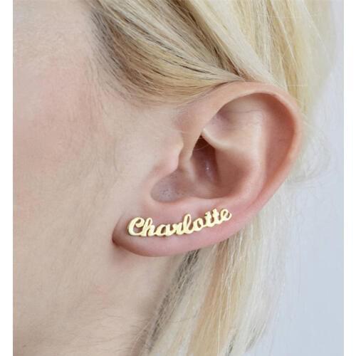Personalized Custom Name Earrings For Women Customize Initial Cursive Nameplate Stud Earring Gift For Best Friend Girls