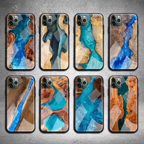 Resin WOOD Marble colorful Phone Case Tempered Glass For iPhone 12 pro max mini 11 Pro XR XS MAX 8 X 7 6S 6 Plus SE 2020 case
