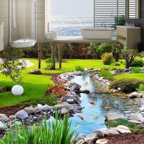 Custom Photo Wall Paper 3D Park Small Creek Stones Floor Tiles Painting Mural Living Room PVC Waterproof Sticker Wallpaper 3D