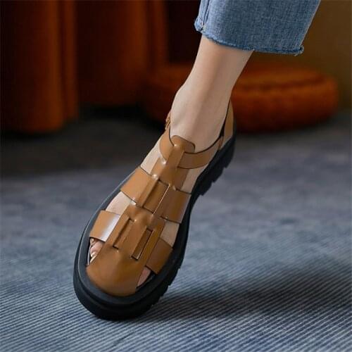 PXELENA Plus Size 34-43 Women Rome T tied Gladiator Sandals Genuine Leather Platform Chunky Med Heels Punk Gothic Shoes Summer