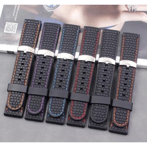 Mens silicone strap 22mm ladies outdoor sports waterproof and sweat-proof suture rubber strap buckle accessories