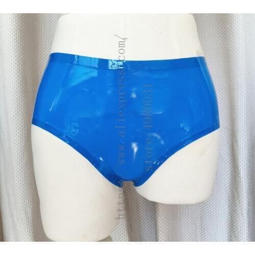 Sexy blue gay latex underwear 100% handmade womens latex bondage briefts what is made of natural & flexible latex materials