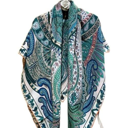 Brand New Luxurious Big Square Scarfs 135cm Silk Cashmere Winter Scarf Pashmina Wraps Shawl Hand Rolled Edge Double Sides Print