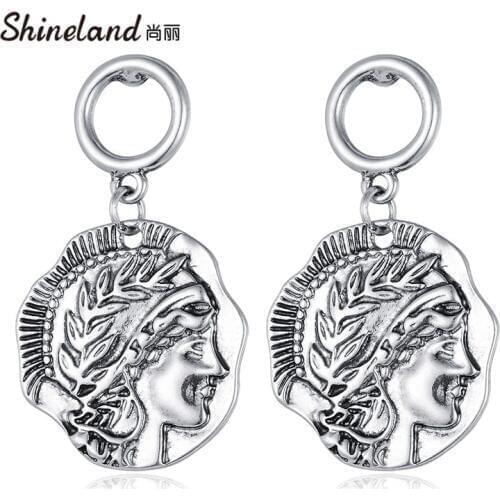 Shineland Exaggerated New Design Alloy Embossed Charms Dangle Earrings For Women Vintage Statement Brincos Bijoux