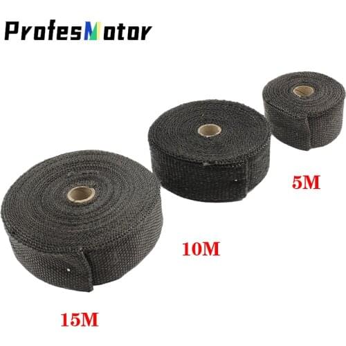2.5cm*5M/10M/15M Exhaust Heat Wrap Thermal Tape Fiberglass Heat Wrap Manifold Insulation Roll Resistant with Stainless Ties