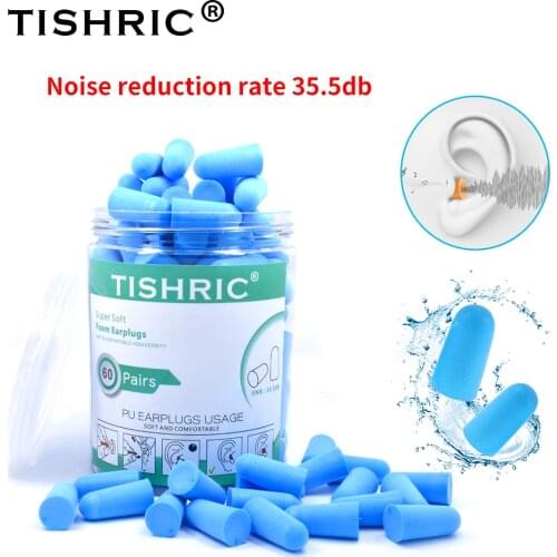 60 Pairs TISHRIC Canned Ear Plug Sponge Anti Noise Sleeping Ear plugs Noise Reduction Rate 35.3db Earplugs For Sleep From Noise