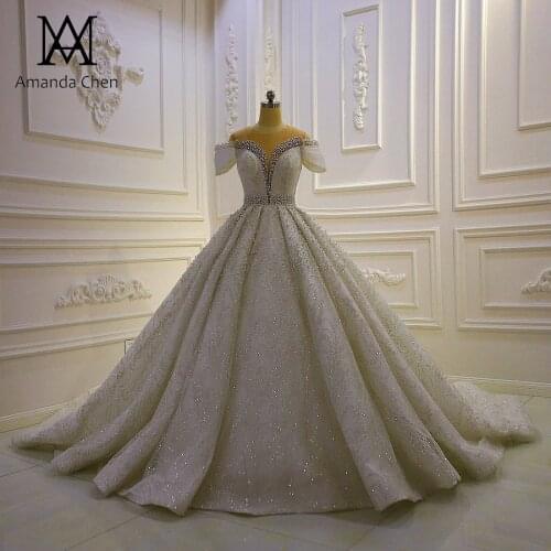 Top Quality Lace Appliques Pearls Handmade Wedding Dress