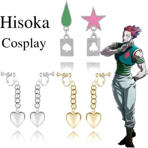 Anime HUNTER x HUNTER Hisoka Cosplay Earrings Pink Stars Teardrop Poker Stud Earring For Women Men Ear clip Jewelry Accessories