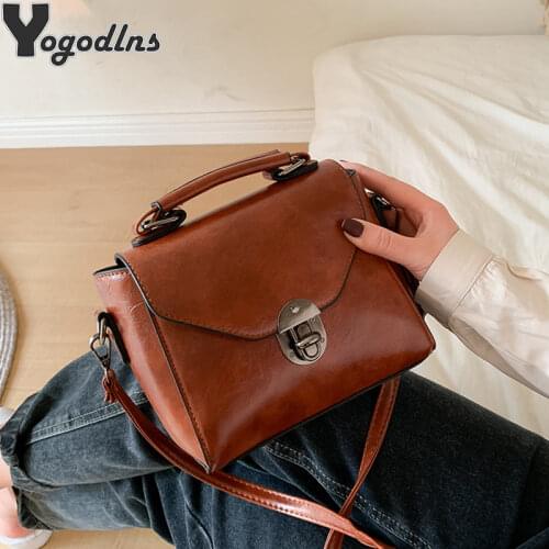 Women Vintage PU Leather Small Top-handle Shoulder Bags 2021 Ladies Casual Flap Crossbody Bags Female Luxury Messenger Handbags