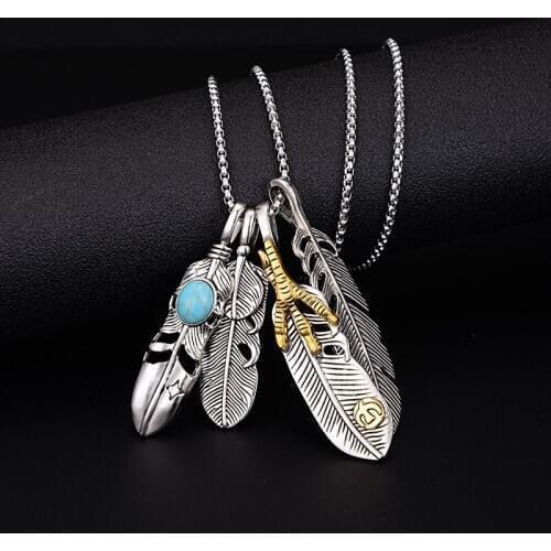 USENSET Long Necklace Boho Jewelry Collier Eagle Claw Feather Leaf Vintage Beach Pendant Necklaces for Women Men 2020