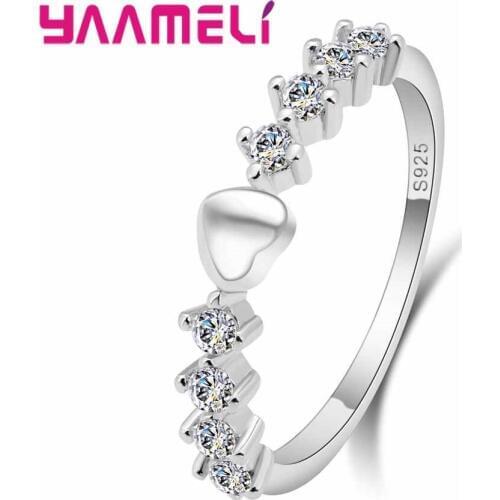 Romantic Heart Ring With Austrian Crystal Paved Women Finger Jewelry Charming Wedding Engagement 925 Silver Rings
