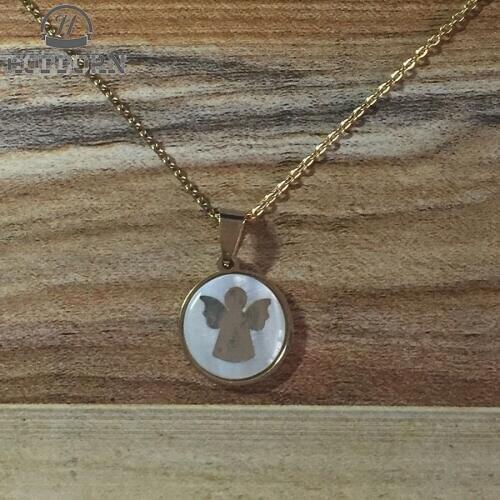 HOBBORN Trendy Angel Baby Women Necklace 316L Stainless Steel Gold Color Shell Material Cute Children Women Necklaces & Pendants